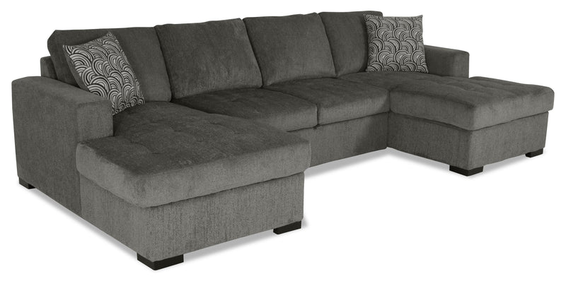 Made in Canada Legend 3-Piece Chenille Fabric Sleeper Sectional with Two Storage Chaises - Pewter Brown 
