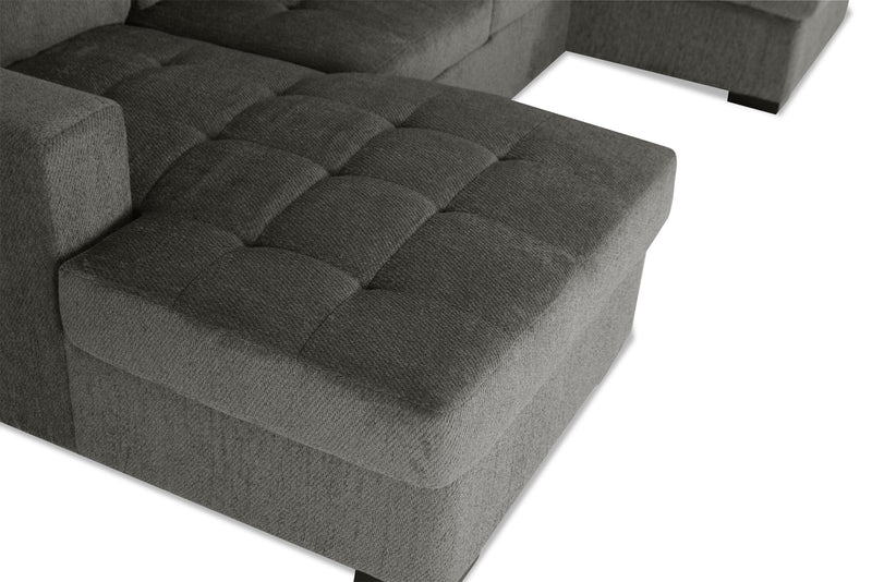 Made in Canada Legend 3-Piece Chenille Fabric Sleeper Sectional with Two Storage Chaises - Pewter Brown 
