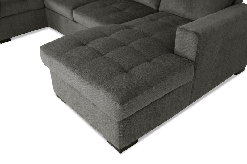 Made in Canada Legend 3-Piece Chenille Fabric Sleeper Sectional with Two Storage Chaises - Pewter Brown 