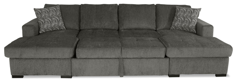 Made in Canada Legend 3-Piece Chenille Fabric Sleeper Sectional with Two Storage Chaises - Pewter Brown 