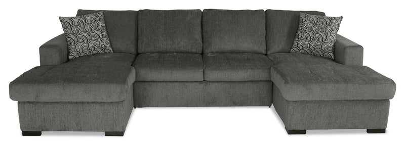 Made in Canada Legend 3-Piece Chenille Fabric Sleeper Sectional with Two Storage Chaises - Pewter Brown 