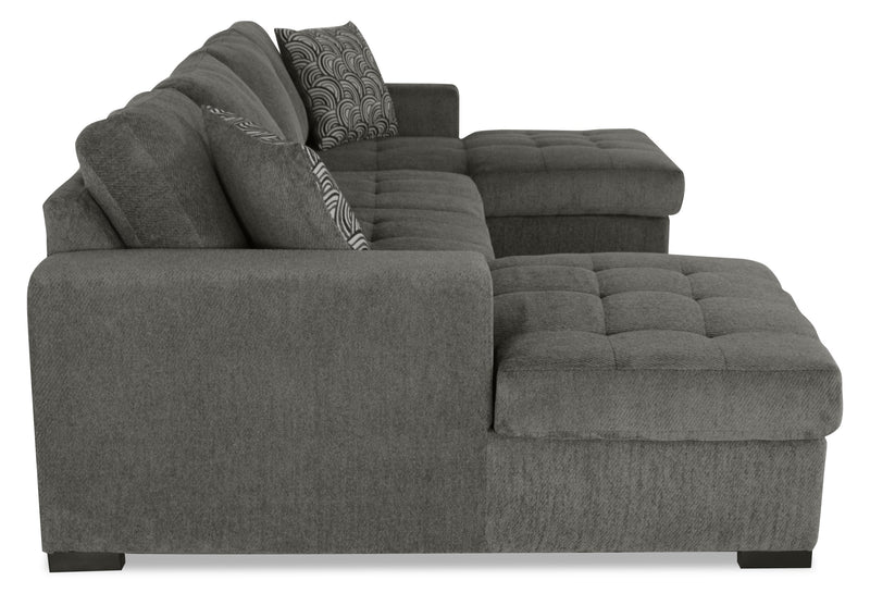 Made in Canada Legend 3-Piece Chenille Fabric Sleeper Sectional with Two Storage Chaises - Pewter Brown 