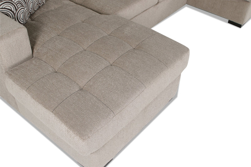 Made in Canada Legend 3-Piece Left-Facing Chenille Fabric Sleeper Sectional with Storage Chaise - Platinum Beige 