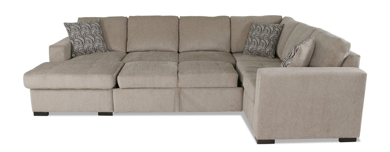 Made in Canada Legend 3-Piece Left-Facing Chenille Fabric Sleeper Sectional with Storage Chaise - Platinum Beige 