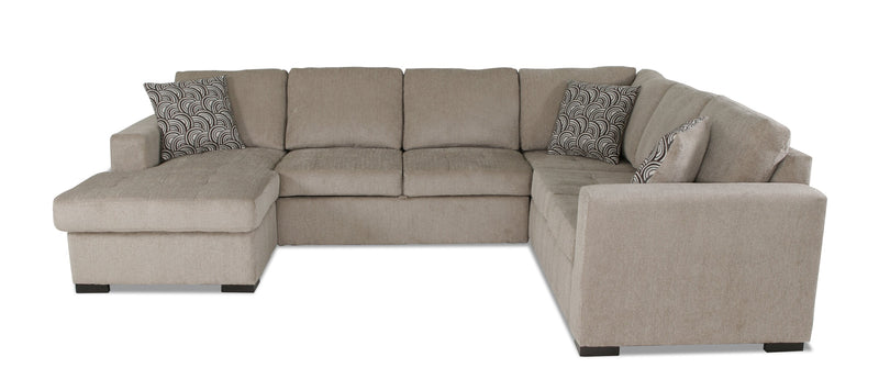 Made in Canada Legend 3-Piece Left-Facing Chenille Fabric Sleeper Sectional with Storage Chaise - Platinum Beige 