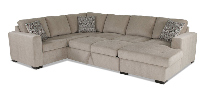 Made in Canada Legend 3-Piece Right-Facing Chenille Fabric Sleeper Sectional with Storage Chaise - Platinum Beige 