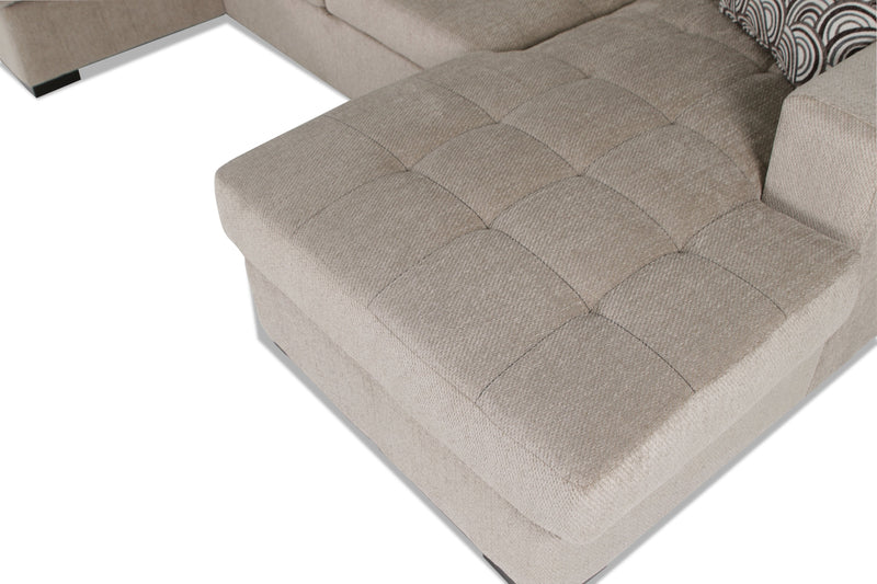 Made in Canada Legend 3-Piece Right-Facing Chenille Fabric Sleeper Sectional with Storage Chaise - Platinum Beige 