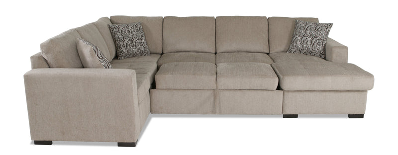 Made in Canada Legend 3-Piece Right-Facing Chenille Fabric Sleeper Sectional with Storage Chaise - Platinum Beige 