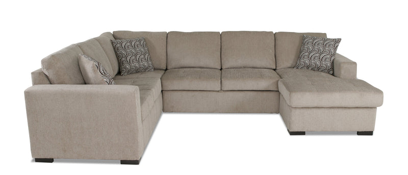 Made in Canada Legend 3-Piece Right-Facing Chenille Fabric Sleeper Sectional with Storage Chaise - Platinum Beige 