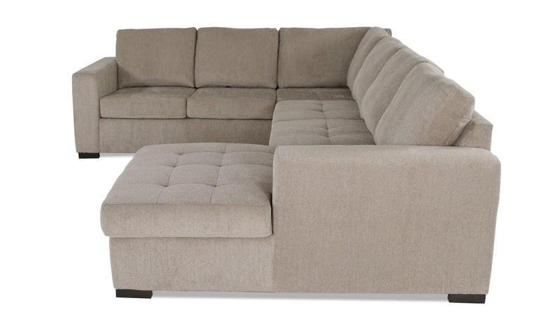 Made in Canada Legend 3-Piece Right-Facing Chenille Fabric Sleeper Sectional with Storage Chaise - Platinum Beige 