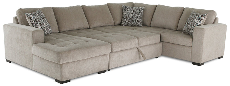 Legend 4-Piece Left-Facing Chenille Sleeper Sectional - Platinum 