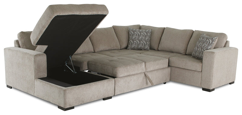 Legend 4-Piece Left-Facing Chenille Sleeper Sectional - Platinum 