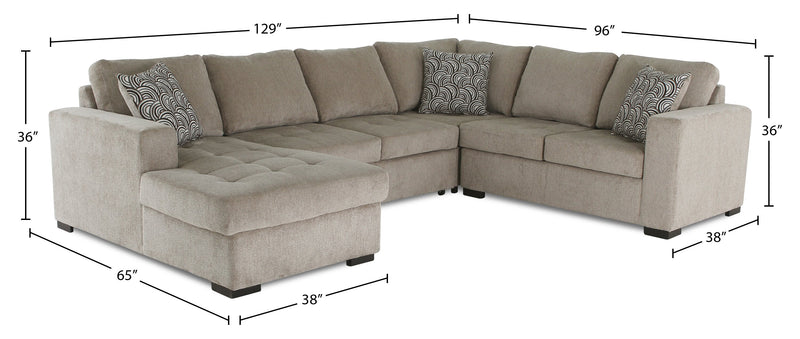 Legend 4-Piece Left-Facing Chenille Sleeper Sectional - Platinum 