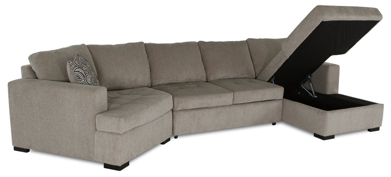 Legend 3-Piece Left-Facing Chenille Cuddler Sleeper Sectional with Chaise - Platinum 