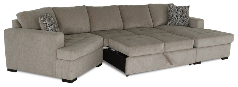 Legend 3-Piece Left-Facing Chenille Cuddler Sleeper Sectional with Chaise - Platinum 