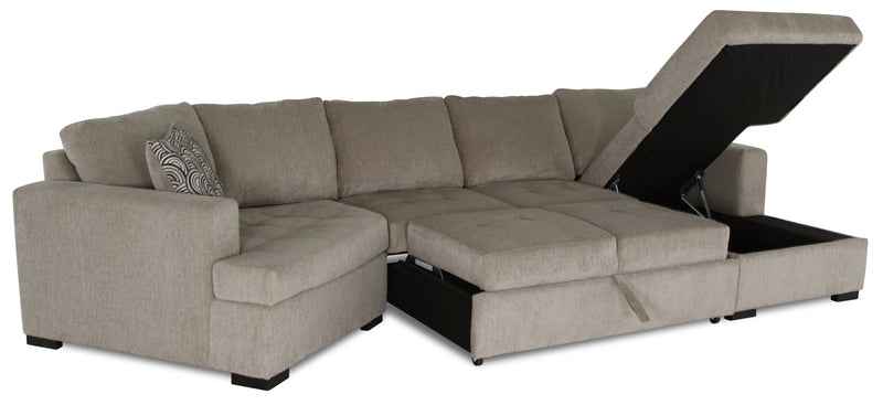 Legend 3-Piece Left-Facing Chenille Cuddler Sleeper Sectional with Chaise - Platinum 