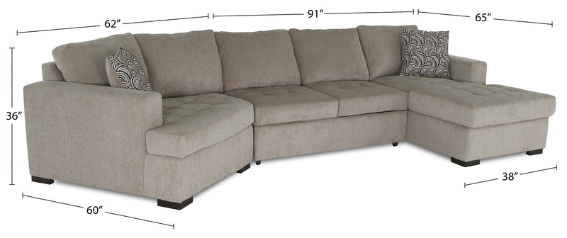 Legend 3-Piece Left-Facing Chenille Cuddler Sleeper Sectional with Chaise - Platinum 