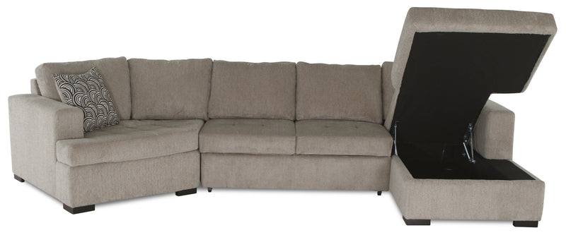 Legend 3-Piece Left-Facing Chenille Cuddler Sleeper Sectional with Chaise - Platinum 