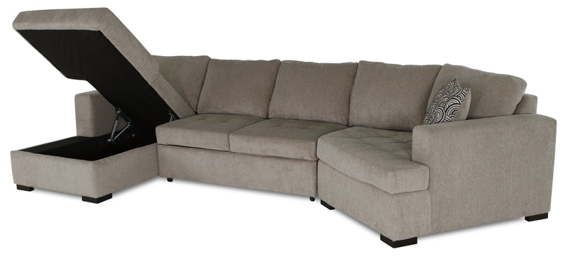 Legend 3-Piece Right-Facing Chenille Cuddler Sleeper Sectional with Chaise - Platinum 