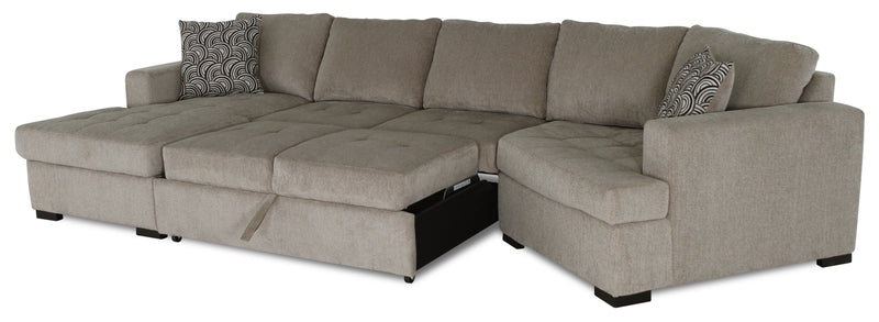 Legend 3-Piece Right-Facing Chenille Cuddler Sleeper Sectional with Chaise - Platinum 
