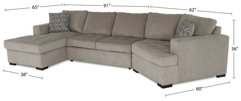 Legend 3-Piece Right-Facing Chenille Cuddler Sleeper Sectional with Chaise - Platinum 