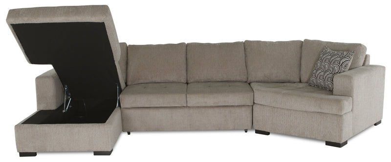 Legend 3-Piece Right-Facing Chenille Cuddler Sleeper Sectional with Chaise - Platinum 