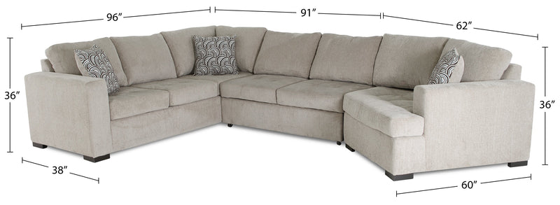 Legend 3-Piece Right-Facing Chenille Cuddler Sleeper Sectional - Platinum 