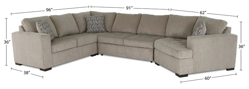 Legend 4-Piece Right-Facing Chenille Cuddler Sleeper Sectional - Platinum 