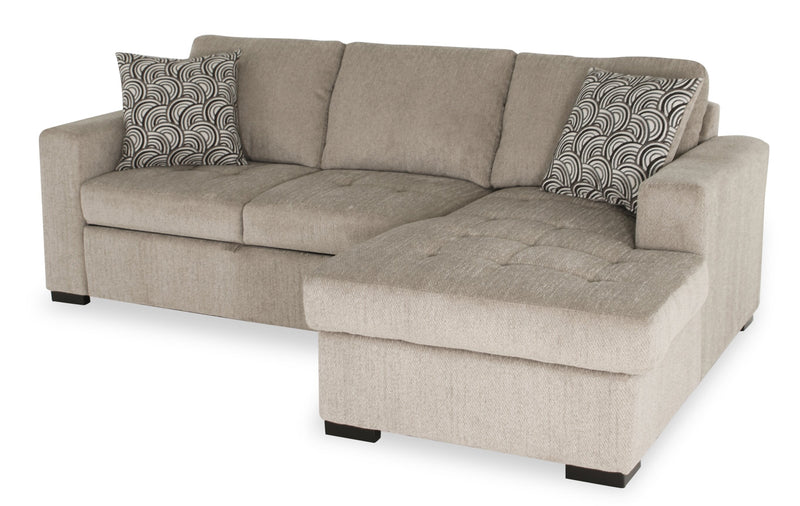 Made in Canada Legend 2-Piece Right-Facing Chenille Fabric Sleeper Sectional with Storage Chaise - Platinum Beige 
