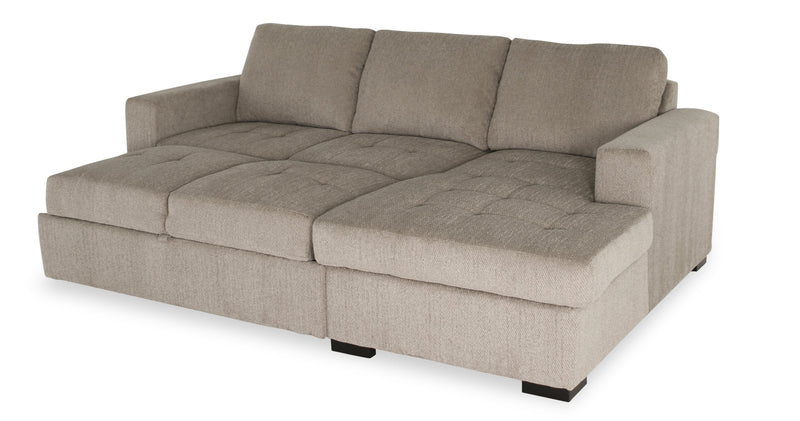 Made in Canada Legend 2-Piece Right-Facing Chenille Fabric Sleeper Sectional with Storage Chaise - Platinum Beige 