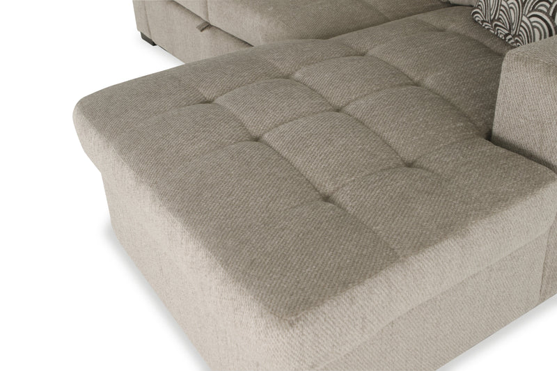 Made in Canada Legend 2-Piece Right-Facing Chenille Fabric Sleeper Sectional with Storage Chaise - Platinum Beige 