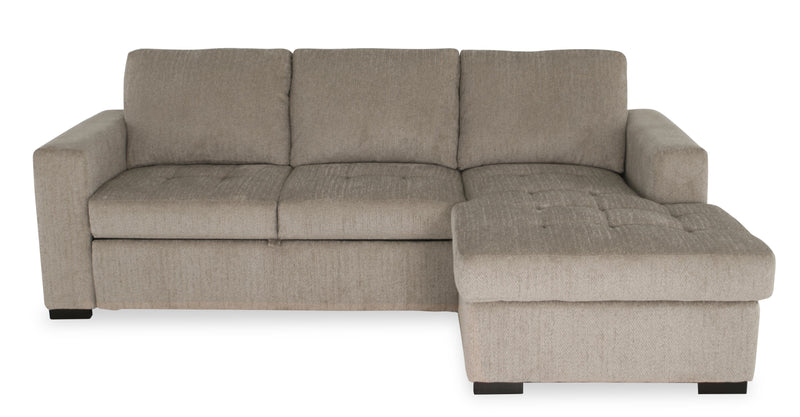 Made in Canada Legend 2-Piece Right-Facing Chenille Fabric Sleeper Sectional with Storage Chaise - Platinum Beige 