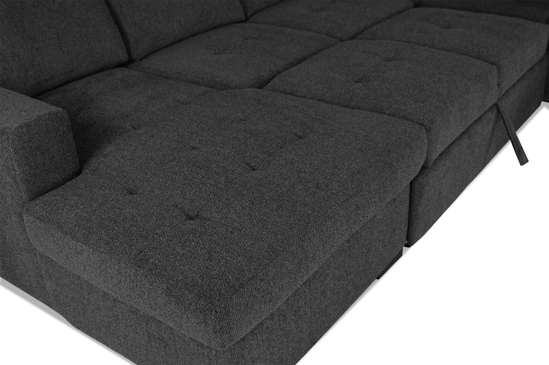 Made in Canada Legend 3-Piece Left-Facing Chenille Fabric Sleeper Sectional with Storage Chaise - Pepper Grey 