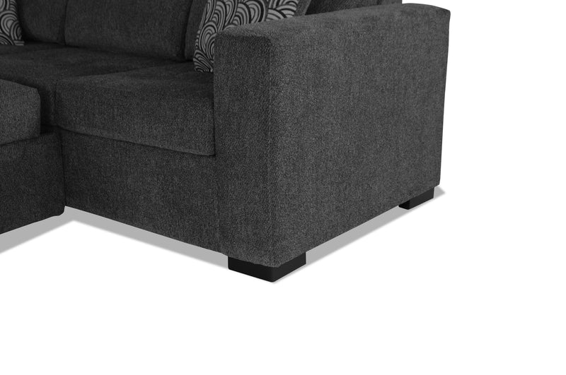 Made in Canada Legend 3-Piece Left-Facing Chenille Fabric Sleeper Sectional with Storage Chaise - Pepper Grey 