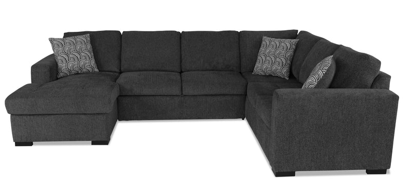 Made in Canada Legend 3-Piece Left-Facing Chenille Fabric Sleeper Sectional with Storage Chaise - Pepper Grey 