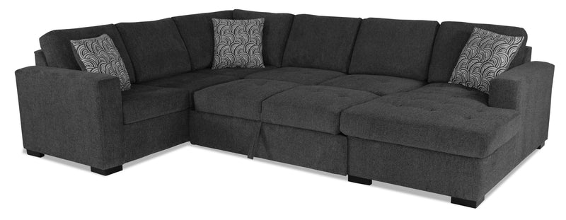 Made in Canada Legend 3-Piece Right-Facing Chenille Fabric Sleeper Sectional with Storage Chaise - Pepper Grey 