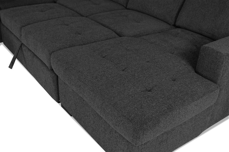 Made in Canada Legend 3-Piece Right-Facing Chenille Fabric Sleeper Sectional with Storage Chaise - Pepper Grey 