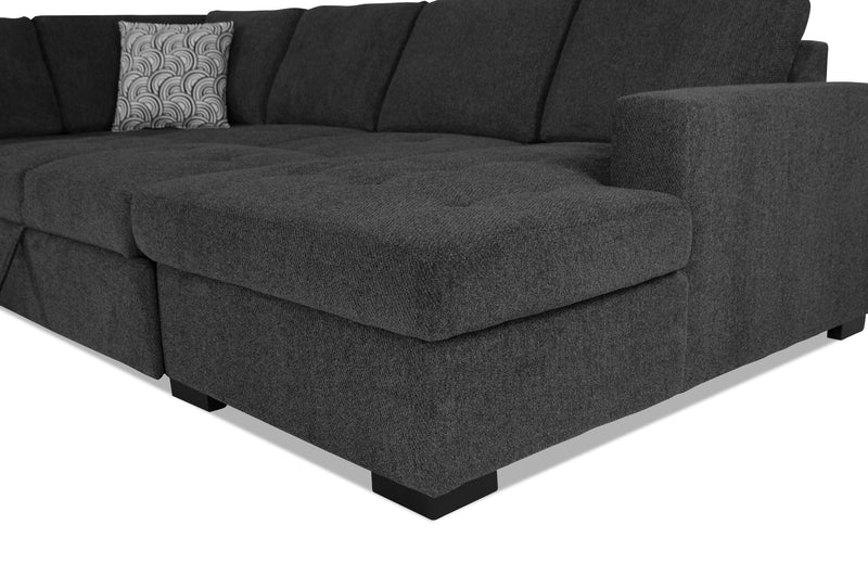 Made in Canada Legend 3-Piece Right-Facing Chenille Fabric Sleeper Sectional with Storage Chaise - Pepper Grey 