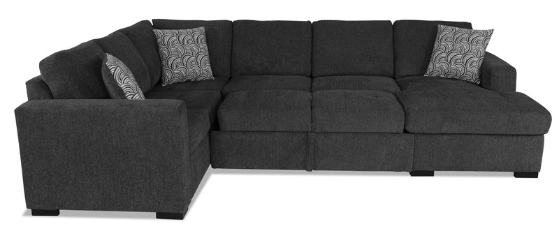 Made in Canada Legend 3-Piece Right-Facing Chenille Fabric Sleeper Sectional with Storage Chaise - Pepper Grey 
