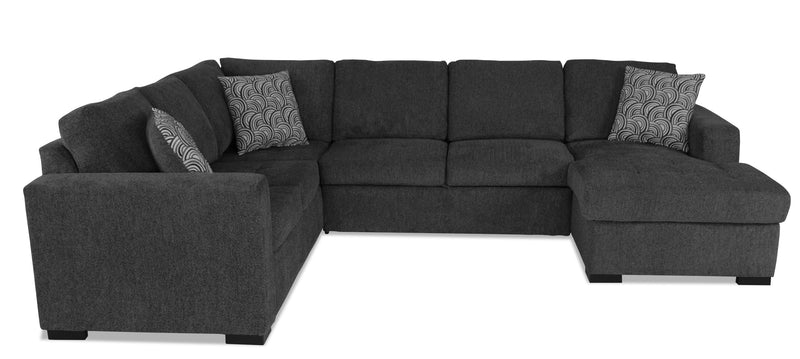Made in Canada Legend 3-Piece Right-Facing Chenille Fabric Sleeper Sectional with Storage Chaise - Pepper Grey 