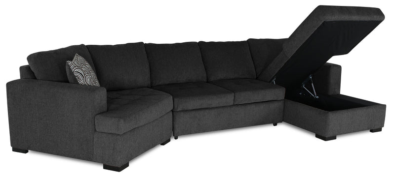 Legend 3-Piece Left-Facing Chenille Cuddler Sleeper Sectional with Chaise - Pepper 