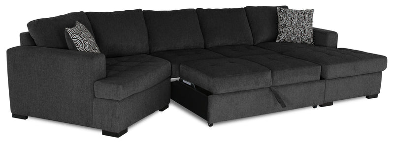 Legend 3-Piece Left-Facing Chenille Cuddler Sleeper Sectional with Chaise - Pepper 