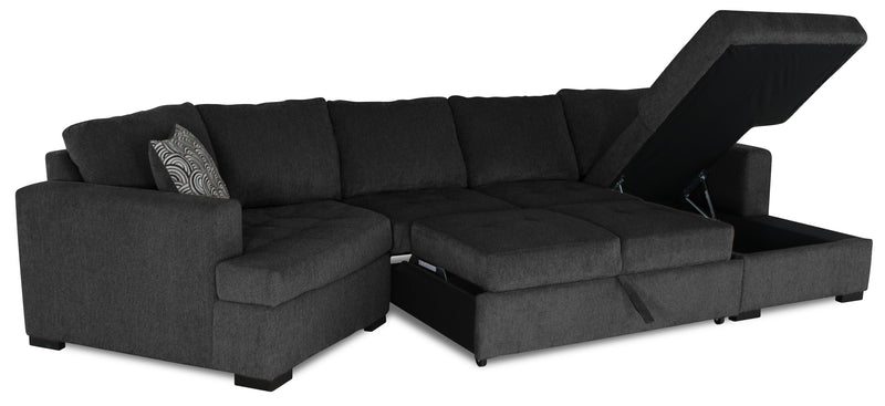 Legend 3-Piece Left-Facing Chenille Cuddler Sleeper Sectional with Chaise - Pepper 