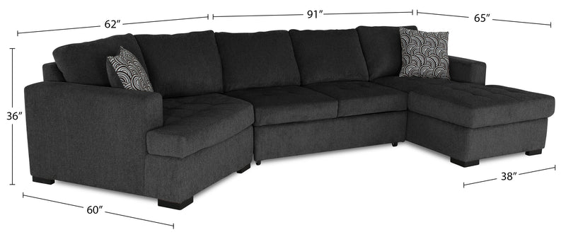 Legend 3-Piece Left-Facing Chenille Cuddler Sleeper Sectional with Chaise - Pepper 