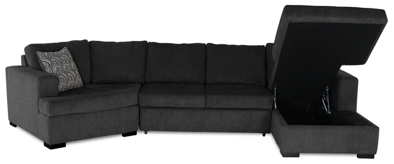Legend 3-Piece Left-Facing Chenille Cuddler Sleeper Sectional with Chaise - Pepper 