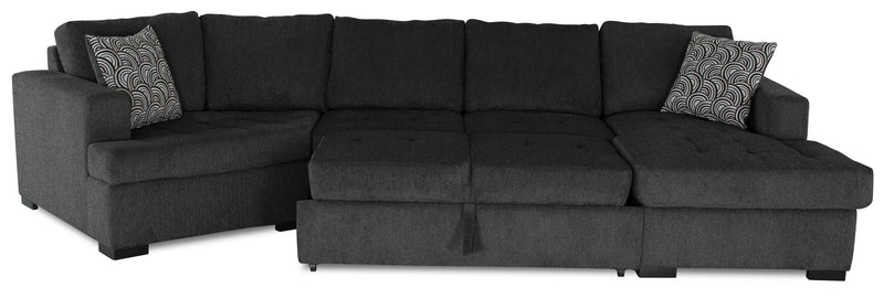 Legend 3-Piece Left-Facing Chenille Cuddler Sleeper Sectional with Chaise - Pepper 