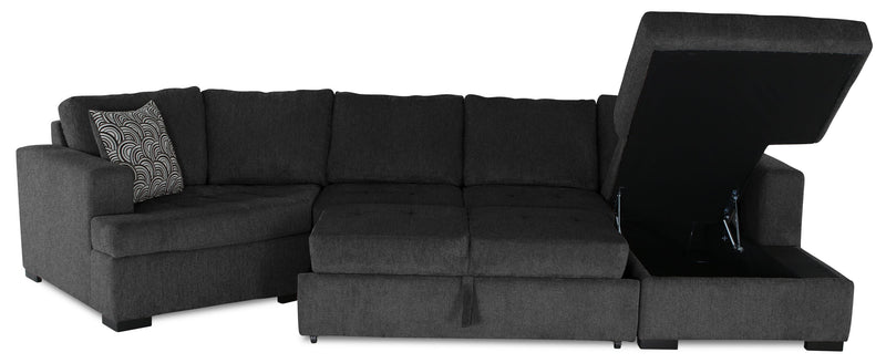 Legend 3-Piece Left-Facing Chenille Cuddler Sleeper Sectional with Chaise - Pepper 