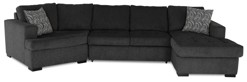 Legend 3-Piece Left-Facing Chenille Cuddler Sleeper Sectional with Chaise - Pepper 