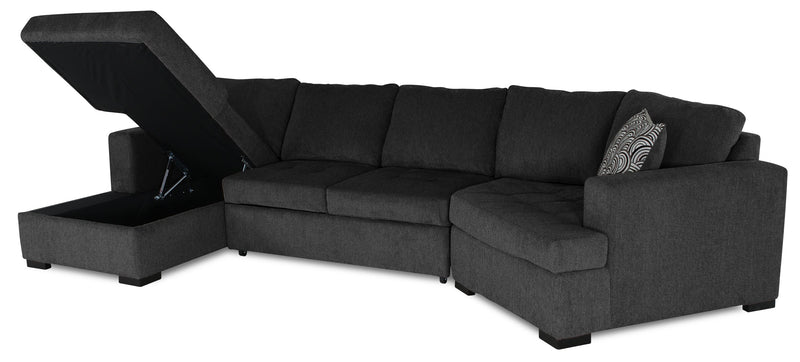 Legend 3-Piece Right-Facing Chenille Cuddler Sleeper Sectional with Chaise - Pepper 