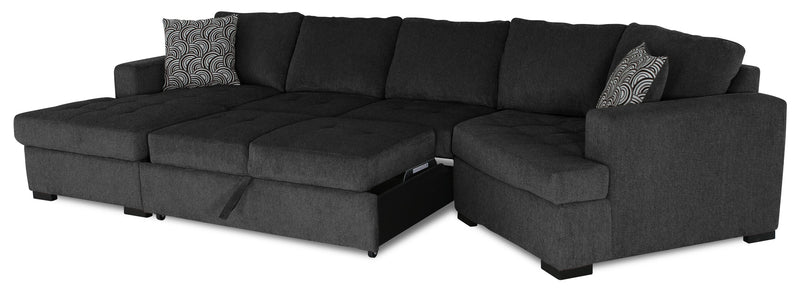 Legend 3-Piece Right-Facing Chenille Cuddler Sleeper Sectional with Chaise - Pepper 